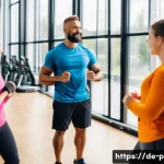 퍼스널트레이너 국가별 자격증 비교 - A professional personal trainer conducting a group fitness session in a modern gym located in German...