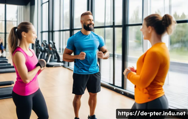 퍼스널트레이너 국가별 자격증 비교 - A professional personal trainer conducting a group fitness session in a modern gym located in German...
