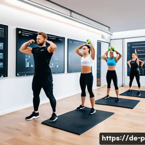 퍼스널트레이너 국제 자격증 종류 - A professional, multicultural group of personal trainers in a modern fitness studio in Germany, enga...
