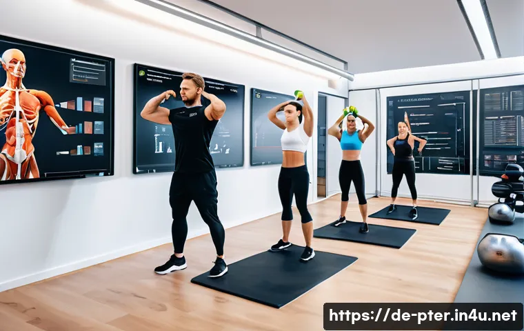 퍼스널트레이너 국제 자격증 종류 - A professional, multicultural group of personal trainers in a modern fitness studio in Germany, enga...