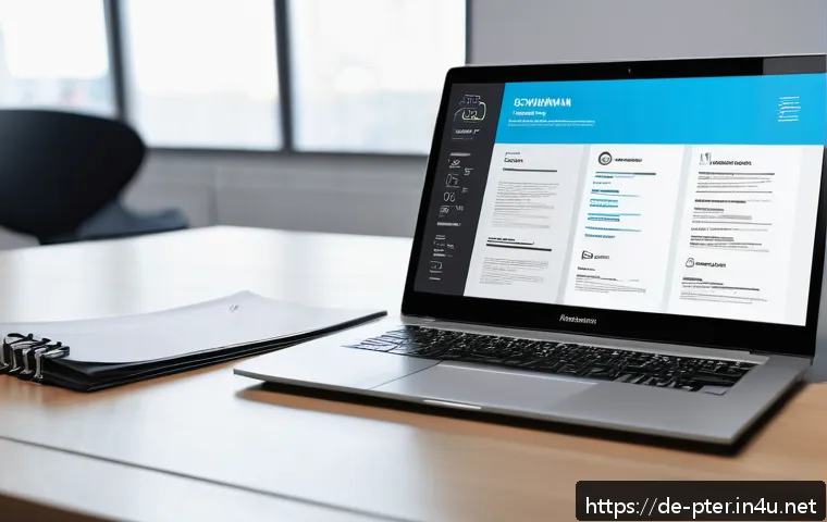 퍼스널트레이너 자기소개서 작성 팁 - A professional office scene showing a well-organized workspace with a modern laptop displaying a nea...
